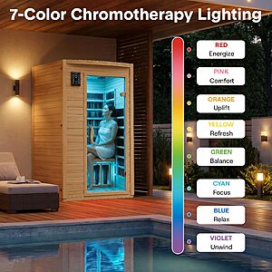 SereneLife 1-2 Person Low EMF FAR Infrared Sauna for Home, Red Light Therapy, 7-Color Chromotherapy & Bluetooth Speaker, Indoor Dry Heat Sauna up to 149°F $1415.87