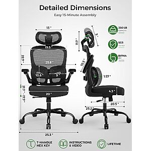 Ergonomic Office Desk Chair, Adjustable Dual Lumbar Support & Thick Seat $119.99