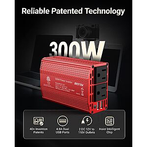 BESTEK Power Inverter DC 12-17V to AC 110V - 300W Car Plug Adapter Outlet $19.99