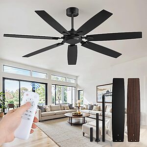 Fanbulous 62 Inch Ceiling Fan No Light, Powerful Quiet DC Motor, 6-Speed Remote