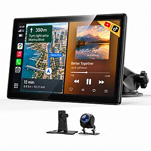Topexplore 9" Wireless CarPlay and Android Auto Screen with Streaming App, Backup Camera & Voice Assistant, GPS $99.19