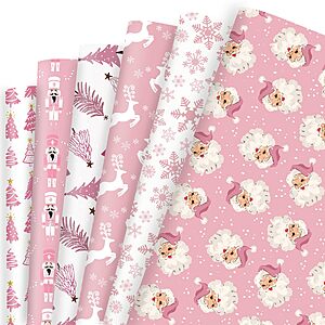 20 X 28 Inches Vnaaem Pink Christmas Wrapping Paper 6 Xmas Style Bulk Santa Nutracker (6 Folded Sheet) $4.79