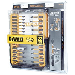 22-Pc DeWALT FlexTorq Impact Driver Bit Set (DWA2FTS22IR) $20.51 + Free Shipping w/ Prime or on $35+