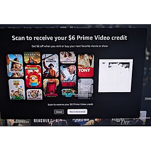 Select Amazon Prime Members via Prime Video: Scan to Receive your $6 Prime Video Credit