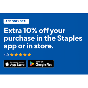 Extra 10% off your purchase in the Staples app or in store.