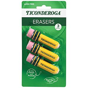 3-Count Ticonderoga Pencil-Shaped Erasers (Yellow) $2.70 + Free Shipping w/ Prime or on $35+