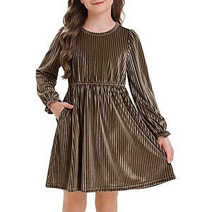 Stelle Girls Long Sleeve Velvet Dress with Pockets 5-15 Years $14.49