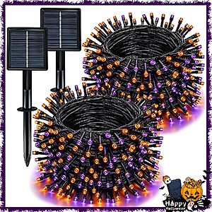 2-Pack 66' Slyuexu Solar String Lights Outdoor w/ 200 LED (Orange & Purple) $8.99 + Free Shipping w/ Prime or on $35+