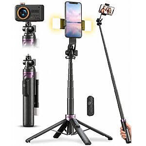 53" ACKIMA Selfie Stick Tripod w/ 4-Leg Base, Dual Fill Lights & Wireless Remote (Black/Purple) $12.99 + Free Shipping w/ Prime or on $35+