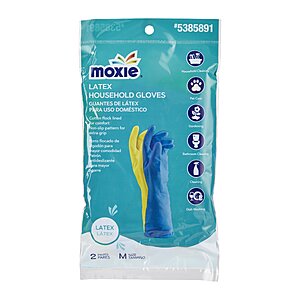 MOXIE M 4 -Count Embossed -Grip Latex Reusable cleaning gloves 2 -Pairs Cotton | 401078 $1.72
