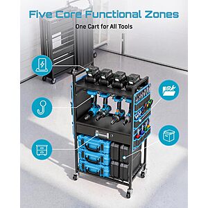 Seesii Power Tools Organizer Cart with 8 Outlet Charging Station, 6 FT Cord $53.99