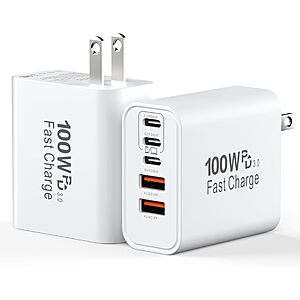 USB C Super Fast Charger Block,100W USBC Wall Charger Plug,2Pack 5-Port 65W Type C Phone Charging Cubes Multiport Power Adapter $15.99