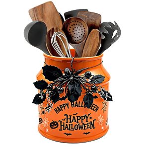 BOXJINCO Halloween Ceramics Utensil Holder, Artificial Spiders Halloween Decor, 7.6inch $9.99