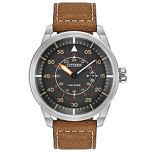 Citizen Men’s Eco-Drive 3-Hand Date Avion Watch with Leather Strap (Style: AW1361:10H) $184.66