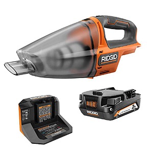RIDGID 18V Cordless Hand Vacuum Kit with 2.0 Ah Battery and Charger $79