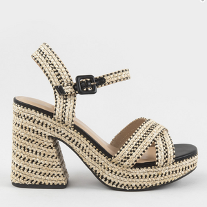 SODA Yara Raffia Womens Cross Strap Platform Heels $31.97