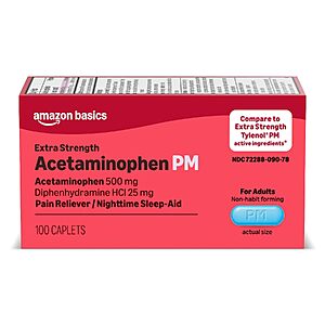 100-Count Amazon Basics Extra Strength Acetaminophen PM Nighttime Pain Relief Caplets $3.45 w/ S&S + Free Shipping w/ Prime or on $35+