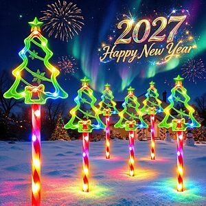 BUCASA Christmas Solar Candy Cane Stake Lights, 6 Pack 144 LED with10 Modes and USB Rechargeable $16.99 AC + Free Shipping /w Prime