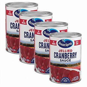 $6.76 S&S Amazon Ocean Spray Jellied Cranberry Sauce, Canned Side Dish, 14 Oz Can, (Pack of 4)