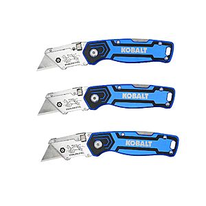 $14.98, Lowe's, 3 pack, Kobalt Blue Lockback 3/4-in 3 -Blade Folding Utility Knife