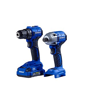 $129, Kobalt 24-volt Max Brushless Cordless Drill/Driver and Impact Driver 2-Tool Combo Kit with 2 Ah Battery and Charger, Lowe's