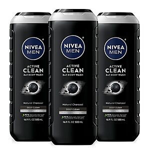 $16.45 or less S&S Multibuy 6 x NIVEA MEN Active Clean 3-in-1 Body Wash, 16.9 FL OZ (2 x 3)