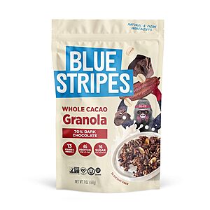 7-Oz Blue Stripes 70% Dark Chocolate Whole Cacao Granola $4.89 + Free Shipping w/ Prime or on $35+