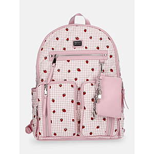 19.9L Madden NYC Women's Double Pocket Dome Backpack w/ Pouch (Pink Strawberry) $7.78 & More + Free Shipping w/ Walmart+ or on $35+