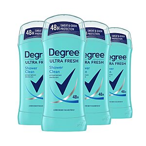 Degree Ultra Fresh Antiperspirant  Deodorant, Shower Clean, 4 Count, 2.6 oz | For active women, provides 48-hour sweat and odor protection with a Shower Clean scent.