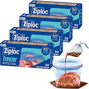 [S&S] Ziploc Gallon Freezer Bags, Food Storage, 120 Total Bags (30 Count, 4-Pack) $13.82