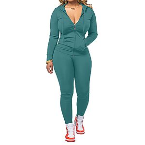 AUXDIO Women 2 Piece Workout Sets Zip Up Hoodie Tracksuit Jogger Pants $17.99
