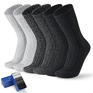 ICEIVY Men 5-6 Pairs Winter Warm Wool Heated Thermal Socks $11.49