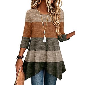 Zeagoo Womens Summer Tops 3/4 Length Sleeve Shirts Dressy Casual Blouses $9.48