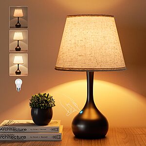 ONEWISH Touch Bedside Lamp, Farmhouse 3-Way Dimmable Table Lamps for Nightstand with Fabric Shade, 17.32'' Desk Lamp for Reading, Bedroom, Livingroom, Office, Corded $25.63