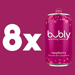 bubly Sparkling Water, Raspberry, 12 Fl Oz Cans (8 Pack) Zero Sugar, Zero Calories, Seltzer Water~$3.21 With S&S @ Amazon