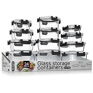 $13.37* | 24-Piece Bakken Borosilicate Glass Food Storage Containers w/ Lids (various colors) at Amazon