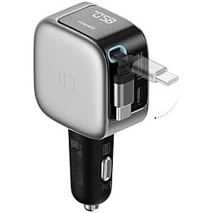 [AC] $28.49* | 2 × CUKTECH 85W 3-Port GaN Car Charger w/ Built-In USB-C Cable & LED Display ($14.24 each) at Amazon