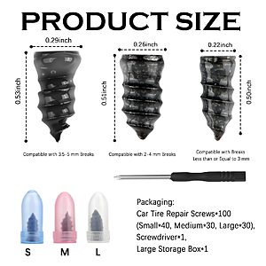 100PCS 3-Size Tire Repair Rubber Nail Kit with Screwdriver $3.44 @ Amazon