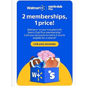 1 Year Walmart+ w/ Sam's Club Plus Membership Bundle: New Members $120 or Free/Upgrades for Existing Members