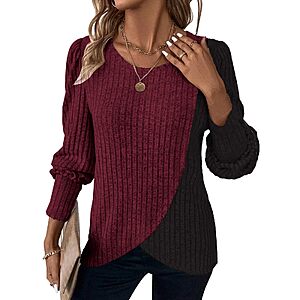 MixShe Women's Asymmetrical Lightweight Long Sleeve Color Block Sweater (Various) $7.91 + Free Shipping w/ Prime or on $35+