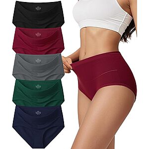 Cotton Underwear for Women High Waisted Soft Ladies Panties 5 Pack $14.24