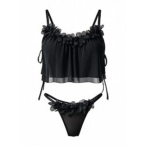 Avidlove Sexy Floral Applique Lingerie 2 Piece Sheer Mesh Cami Thong Set $4.99