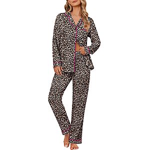 Ekouaer Women's Pajama Sets Button Down Long Sleeve Top & Pants  2 Piece Soft Sleepwear $12.99