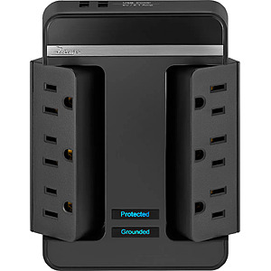 Open Box Store Pick-Up Only: Rocketfish 6 Outlet/2 USB Swivel Wall Tap 2100 Joules Surge Protector - $1.99