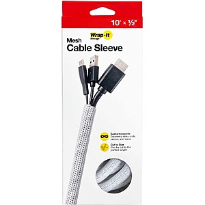 Wrap-It Storage - Cable Sleeve - Mesh - 10' x 0.5" - White $5.49 + FS