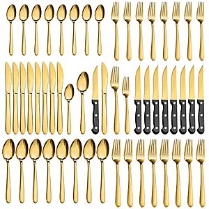 Pleafind 48-Pieces Gold Silverware Sets for 8, Stainless Steel Cutlery Set for Home Restaurant $23.98
