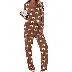 Ekouaer Womens Pajama Sets Button Up Long Sleeve Lounge Set Soft V Neck Pj $13.99