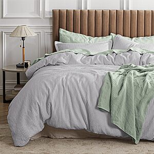 Bedsure Waffle Comforter Set King Size, Soft Cotton Cover, Grey | 100% Cotton Shell, Soft Waffle Weave, Lightweight and Breathable $29.99