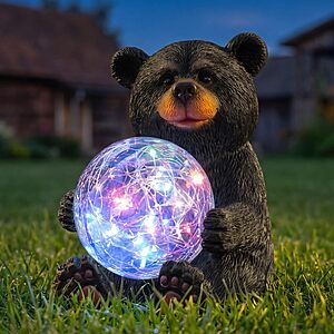 Amazon – Lavezee Solar Garden Bear Statue w/ Glowing Orb - $13.49 w/ Code