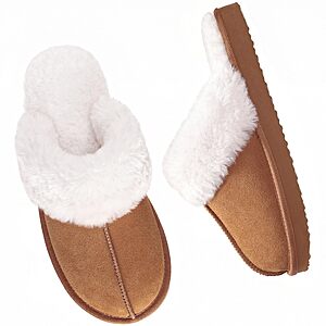 OOW Fuzzy Slippers for Women Cozy Faux Fur House Shoes Memory Foam Slippers $6.99